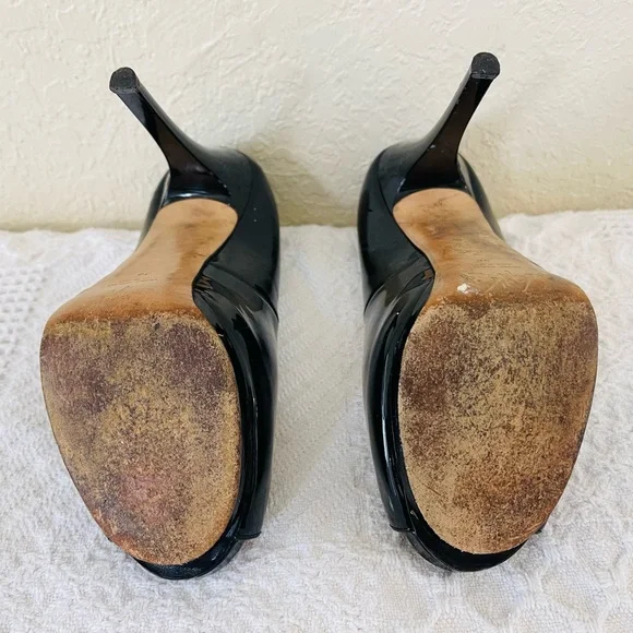 Giuseppe Zanotti Design Italian Black Patent Leather Peep-Toe Pumps Shoes 38 EUC - Picture 10 of 13